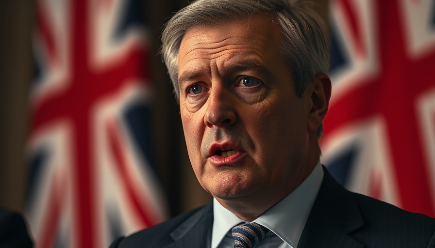 UK Military Boost discussion with man speaking in front of flags.