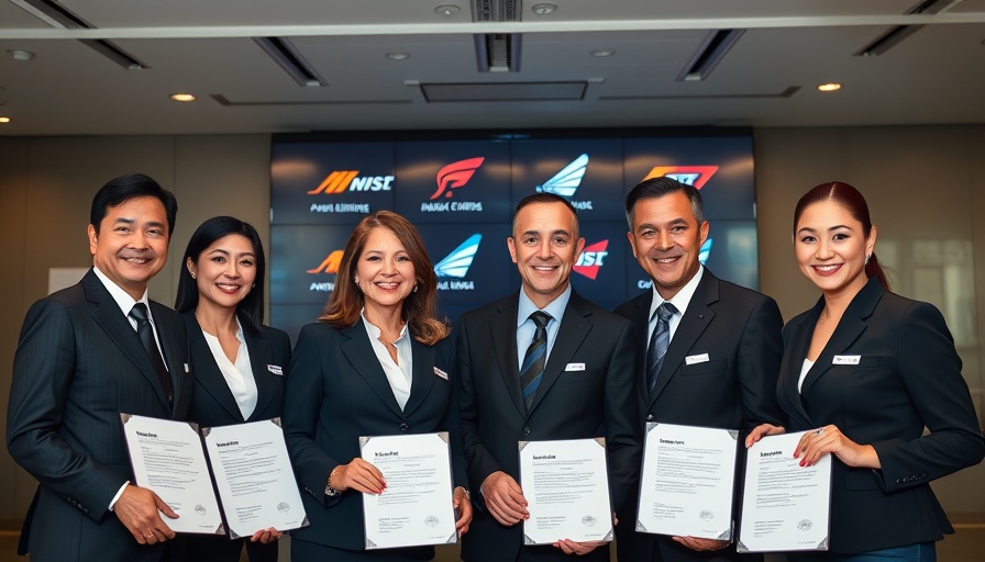 Airline executives at signing ceremony for real-time smart shipment tracking