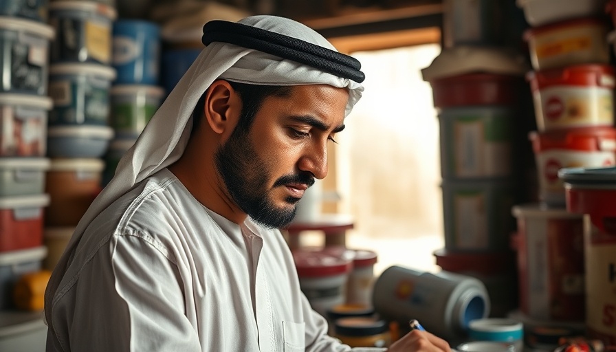 Gaza man affected by conflict working indoors, representing Hajj pilgrimage disruption.