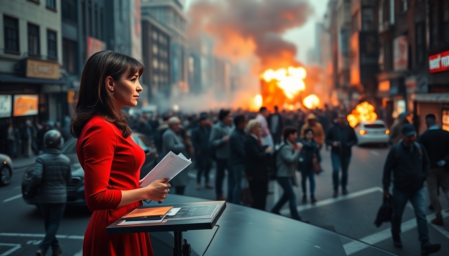 Africa news presenter discussing Kampala blast amid smoke.