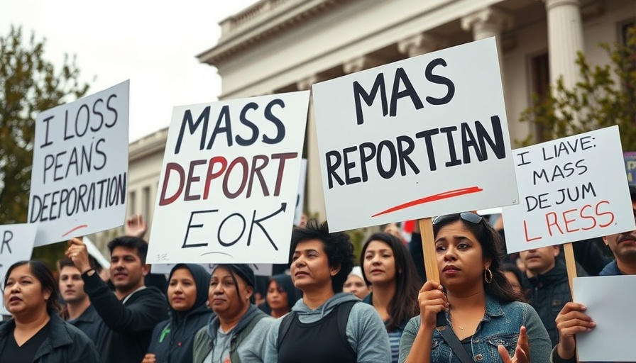 US Deportations community protesting near a government building.