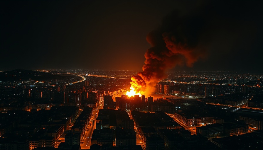 Beirut suburb explosion during Israeli attacks ceasefire, nighttime cityscape.