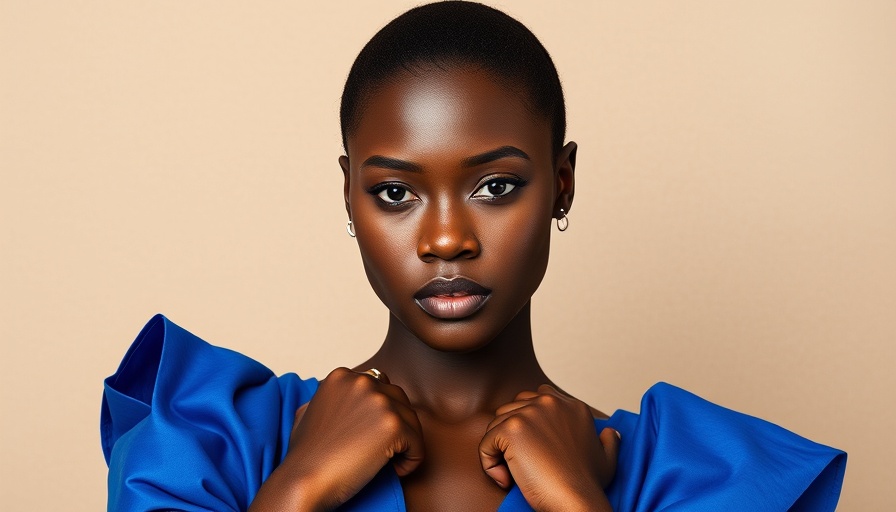 Portrait of African woman in blue suit, confident pose.
