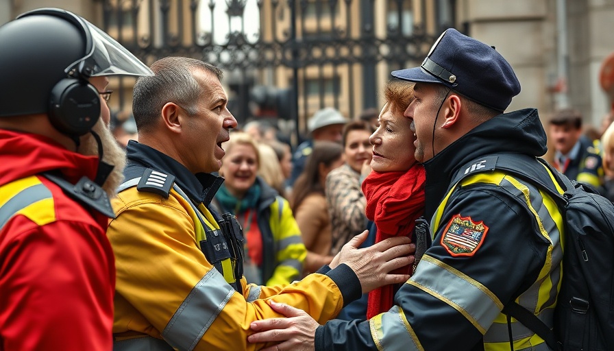 Welfare not Warfare UK Protest: Intense scene between protestor and police.