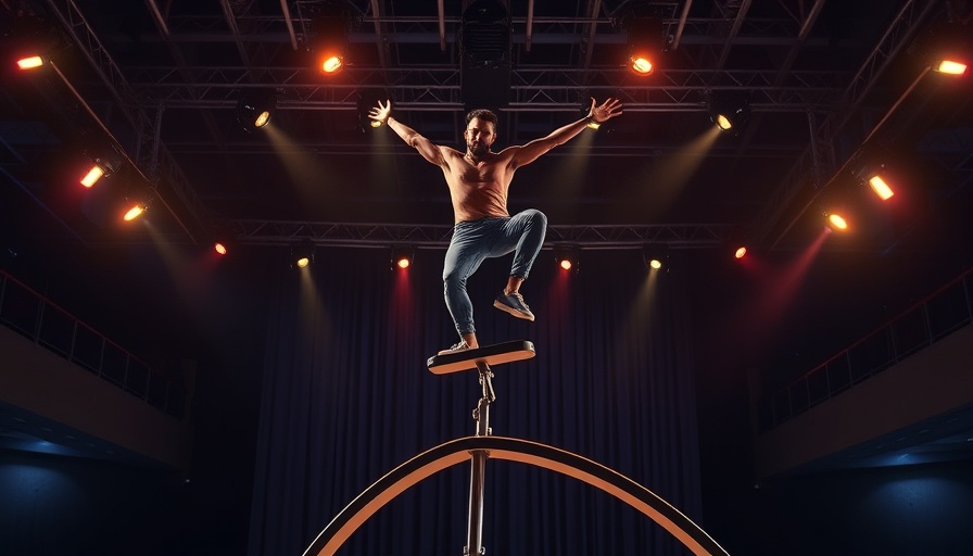 Terrifying Balance Demo Explained by Physics on stage with spotlight.