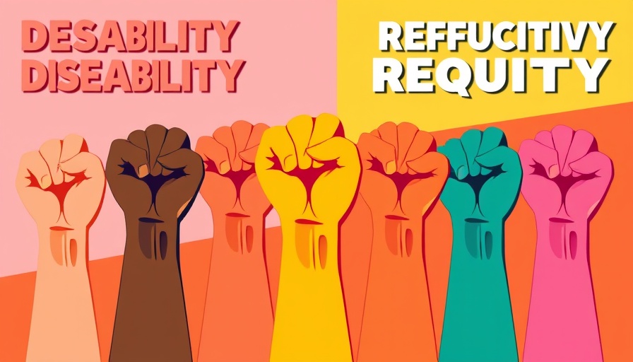 Advocacy poster promoting Advancing Disability and Reproductive Equity with diverse fists.