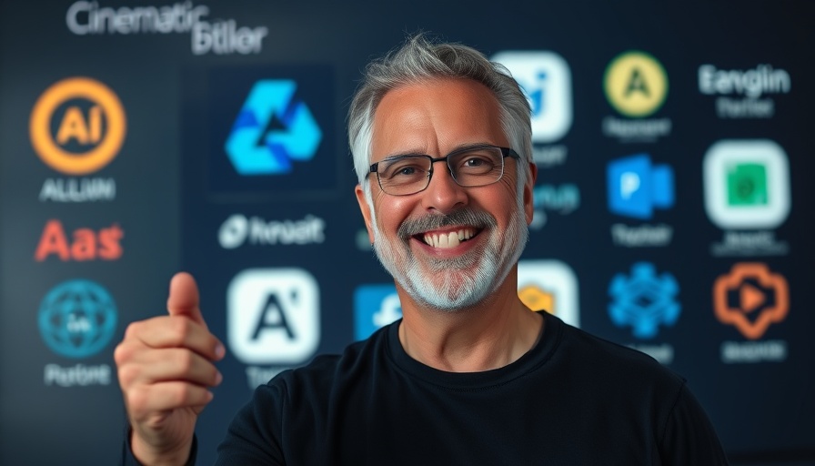 AI productivity tools presented by a smiling man with tool icons.