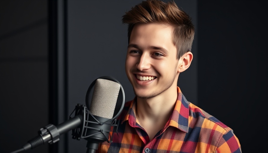 Young man discussing Second Brain concept in podcast studio.