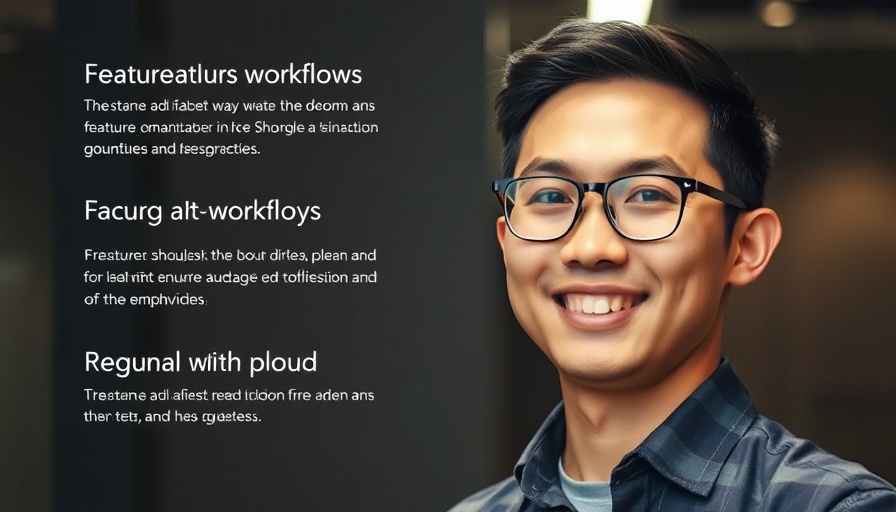 Asian male smiling, features workflows text, Master Google Gemini.