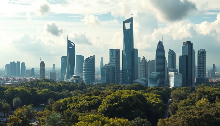 Futuristic skyline showcasing future technologies.