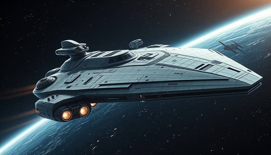 Colony starship traveling through space with glowing engines.