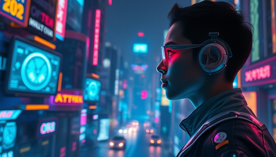 Futuristic city with AI technology and holograms, AI for business theme.