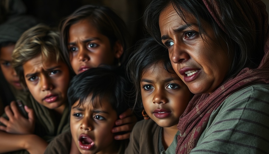 Distressed women and children cry in Gaza amid conflict.