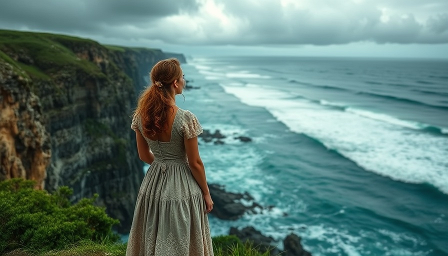 Veo 3 scenic view of women on a dramatic cliffside.