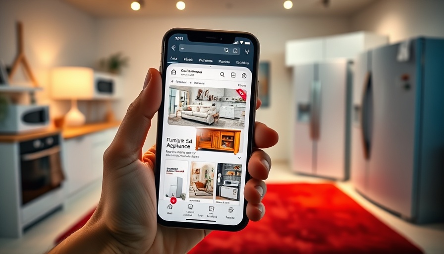 Smartphone showing Nigeria's Pre-Owned Furniture Market app, modern background.