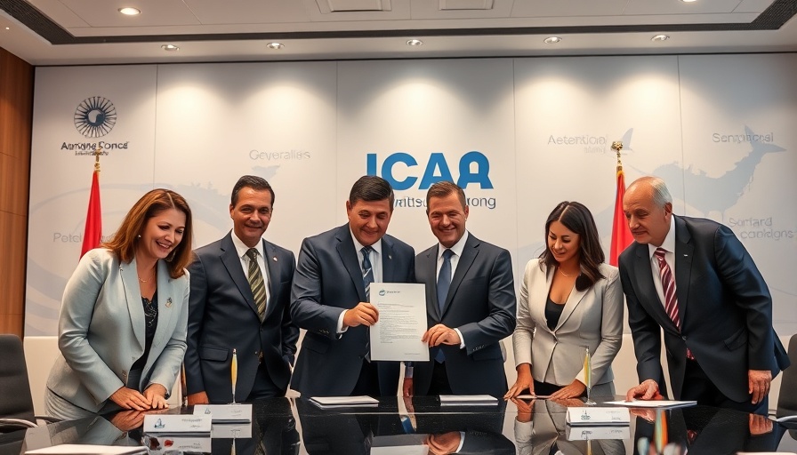 Professionals sign agreement at ICAO event in Mexico for sustainable aviation.