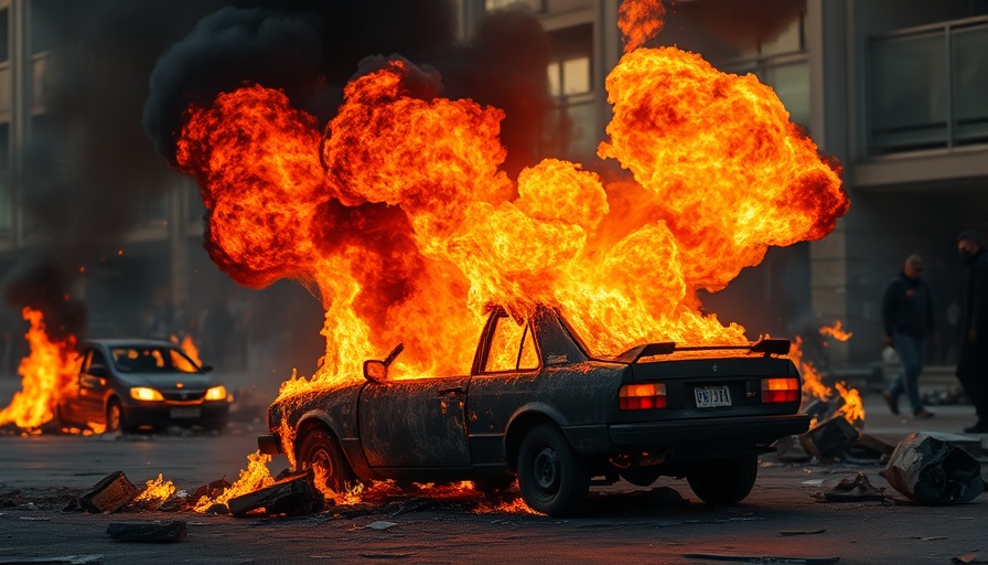 Car engulfed in flames during ICE protests Los Angeles.