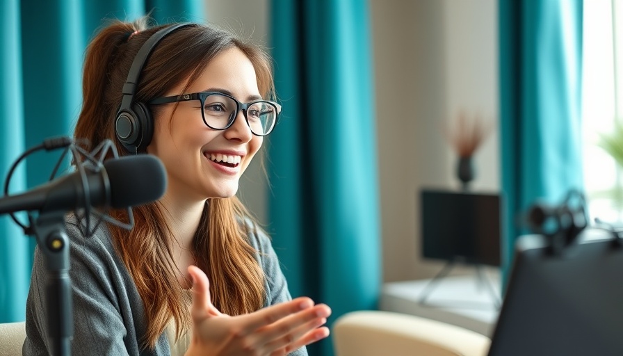 Young woman in podcast studio discussing Guitar Hero's surprising story.