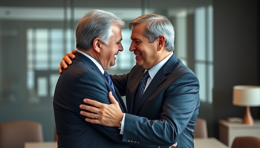 UN Ceasefire Resolution meeting with two men embracing, symbolizing global cooperation.