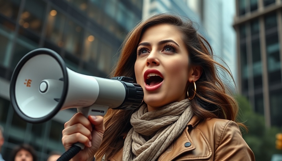 Passionate protester with megaphone in urban setting, Gaza Freedom Flotilla.