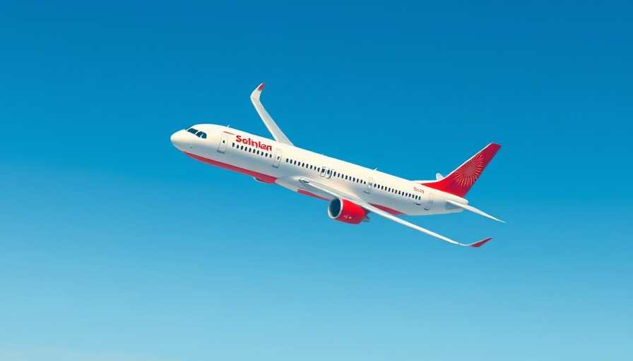 Air India airplane flying high in clear sky; trade implications.