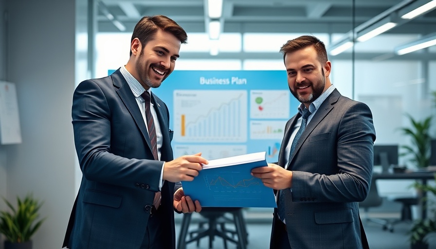 Men planning financial freedom business journey on a blue graphic background.