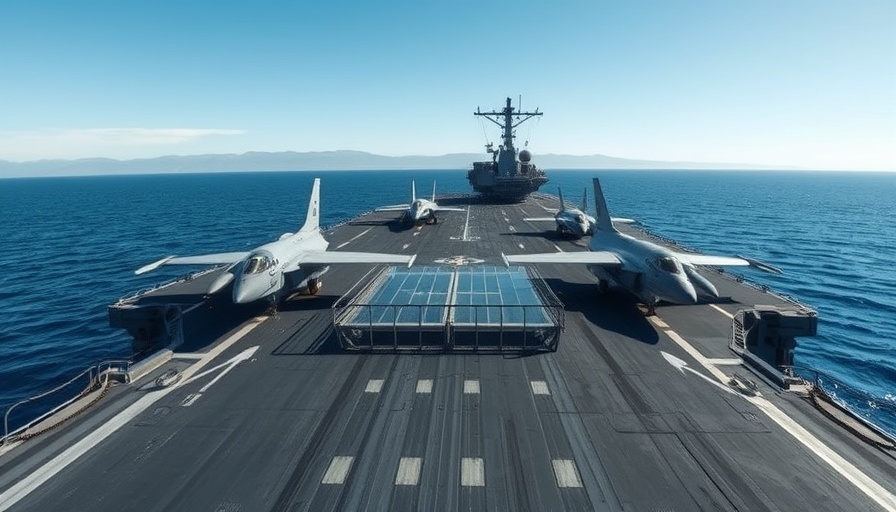 Aircraft carrier deck with jets and noise-reducing water curtains.