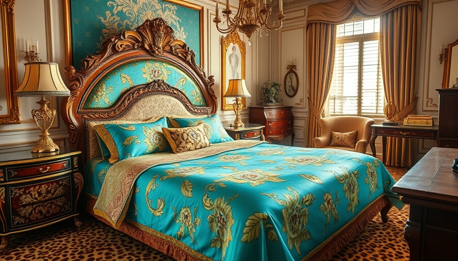 Luxurious royal-themed bedroom with vibrant colors and sateen sheets