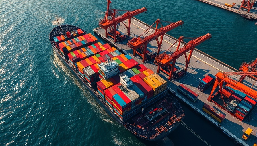 Cargo ship with cranes loading containers, depicting trade relations.