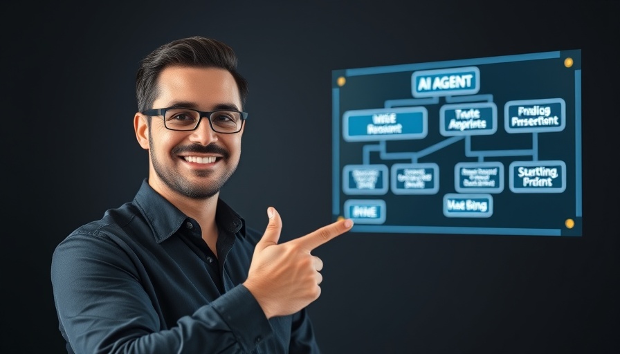 Confident man explains AI agent flowchart, Build Your First AI Agent