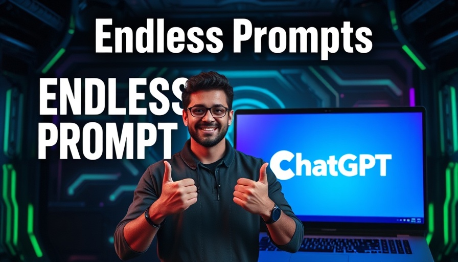 Confident person presenting 'Endless Prompts' with ChatGPT logo.