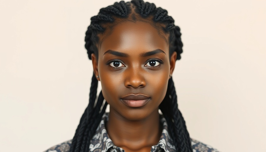 Portrait of a woman with braided hair, neutral expression.