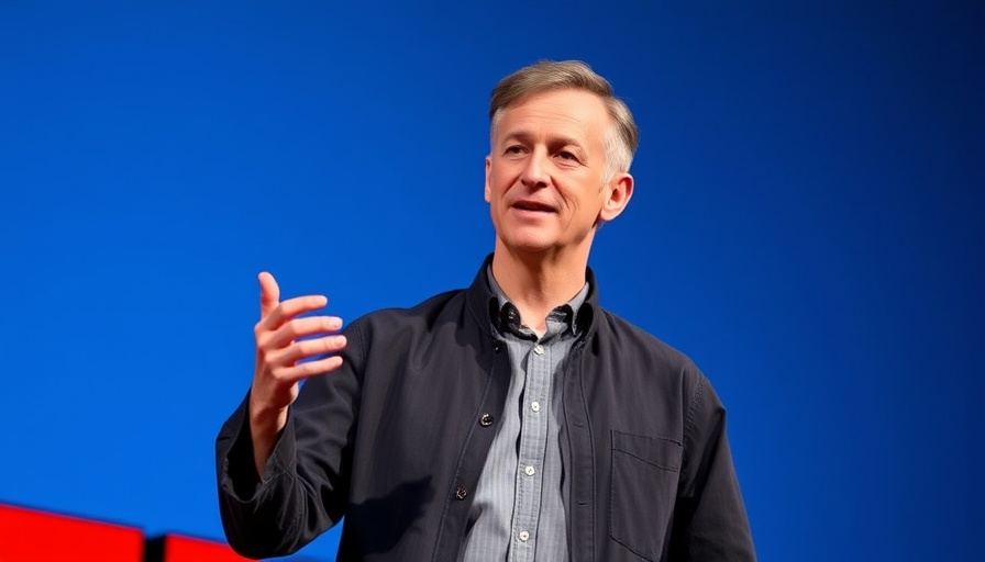 Middle-aged speaker discussing parenting after loss on stage.