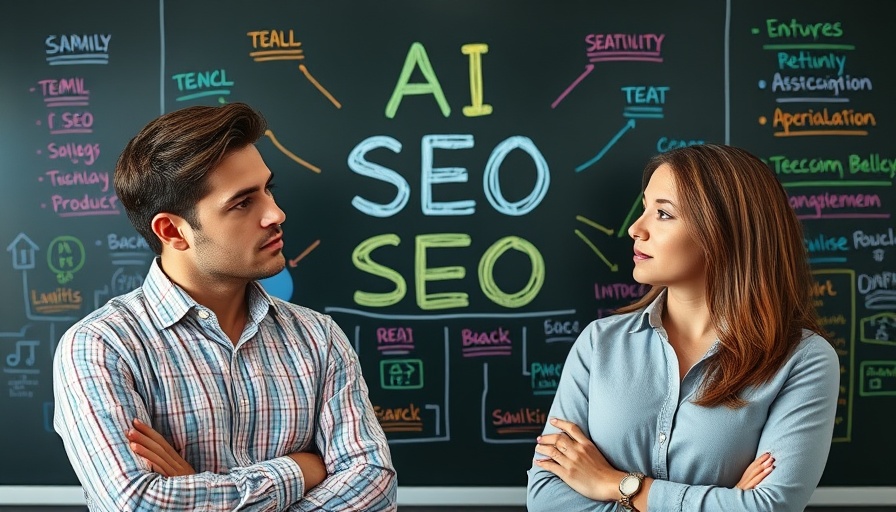 Two professionals discussing AI's impact on SEO in an educational setting.