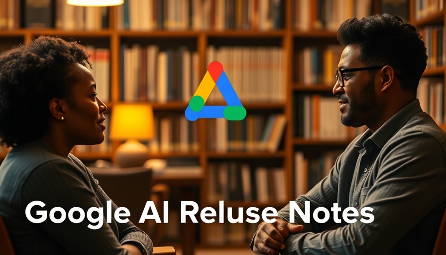 Three people discussing in a library with Google AI release notes.