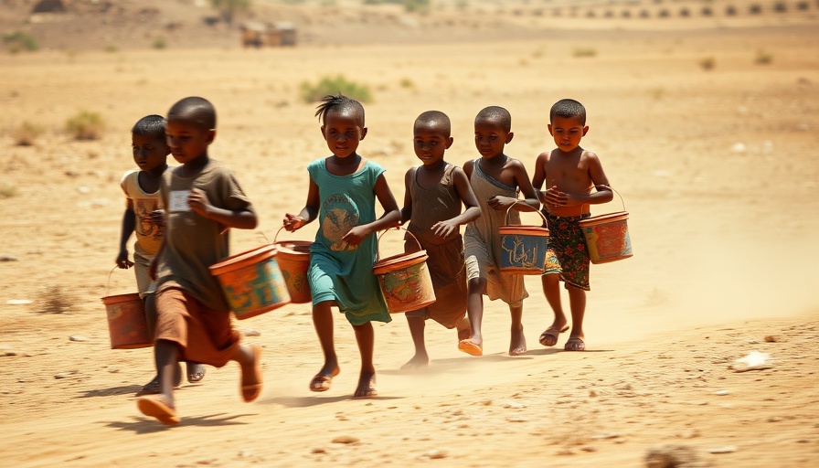Children carrying buckets depicting the child labor crisis.