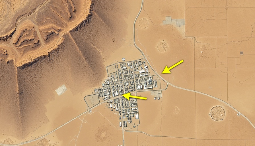 Satellite image of hidden town near Area 51 marked with yellow arrows.
