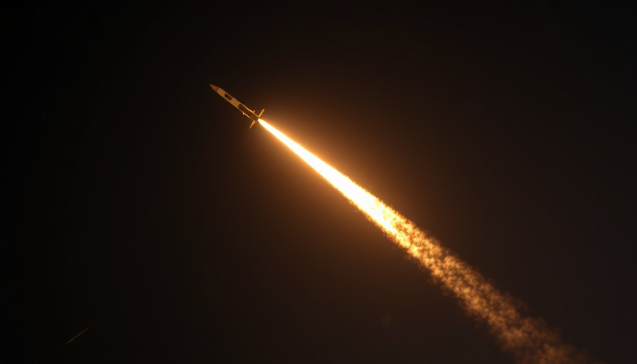 Iran missile attacks on Israel with a blazing trail in the night sky.