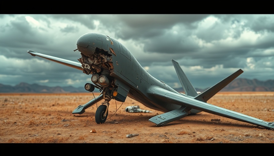 Iran’s downing of Israel drone wreckage in barren landscape.