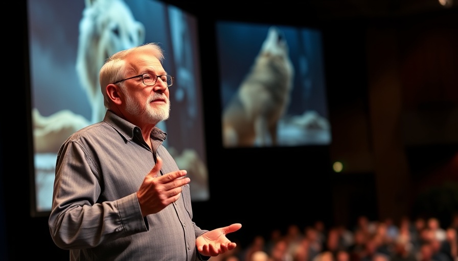 AI Wolf Communication presentation with speaker and howling wolf image.