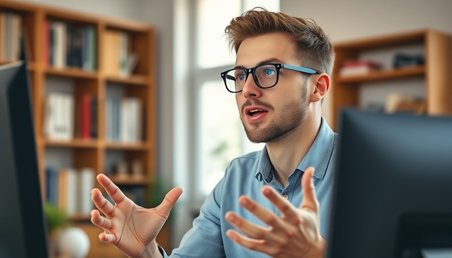 Young man discussing goal setting, photorealistic, home office setting.