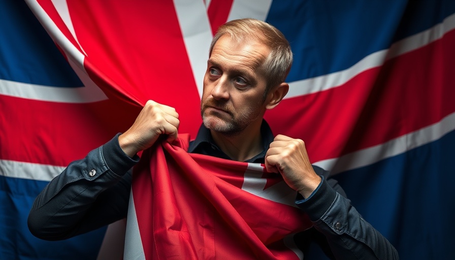 Man contemplates Brexit consequences by adjusting UK flag.