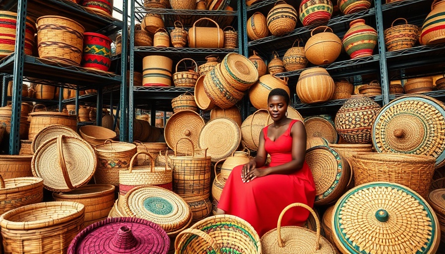 Intricate sustainable home décor Africa baskets in warehouse.