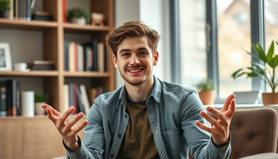 Casual young man discussing goal setting in modern home office.
