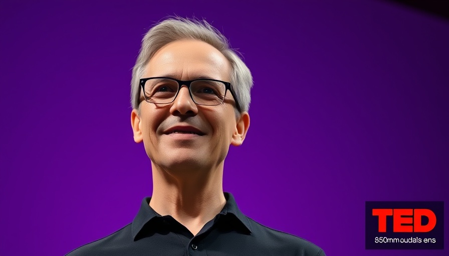 Middle-aged speaker on stage discussing hustle culture at TED talk.