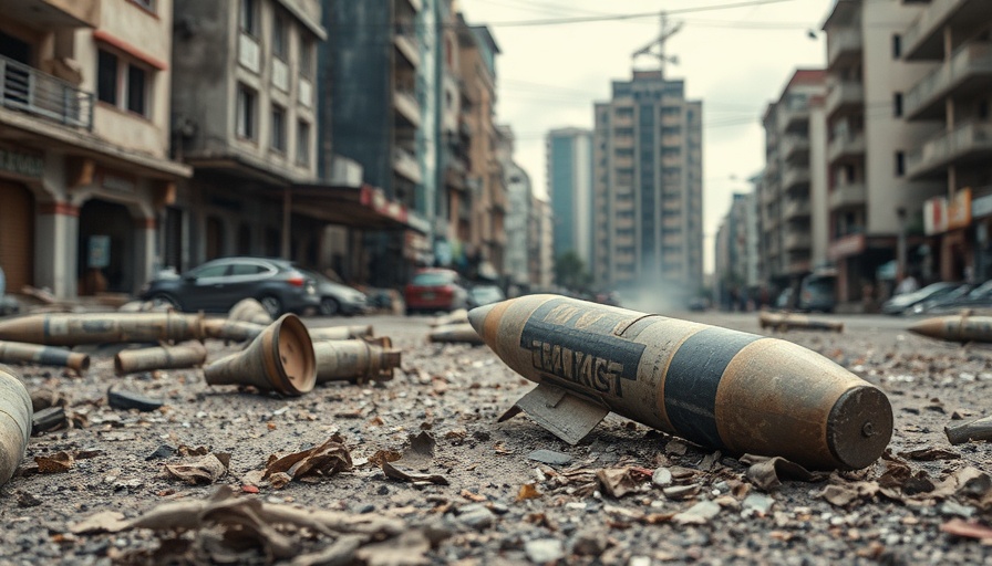 Urban scene with missile debris in Qatar amid conflict tensions.