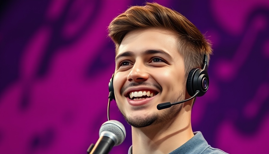 Young man speaking energetically in front of a vibrant background, illustrating the Power of Community.