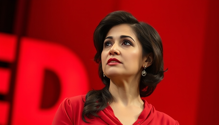 Understanding Freedom in Imprisonment: Woman in red delivering TED Talk.
