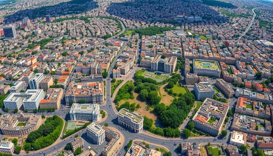 Aerial view of Iranian cityscape reflecting post-strike recovery.