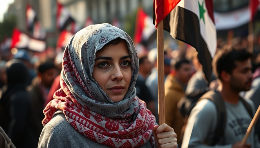 Focused woman at NATO summit Gaza protests holding a flag.